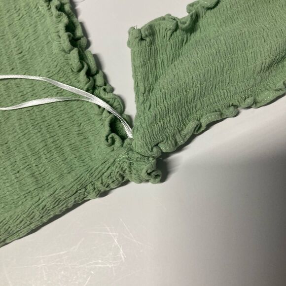 Love Tree Green Slit Front Short Sleeve Smocked Dress Women's Large Boho Peasant - Picture 7 of 11